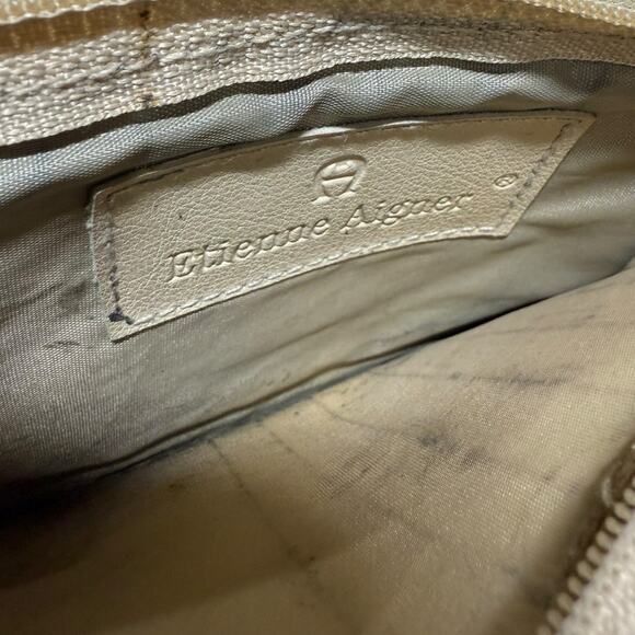 Etienne Aigner Woven Raffia Straw Trifold Wallet Women's Billfold Beige Cream - Picture 6 of 9